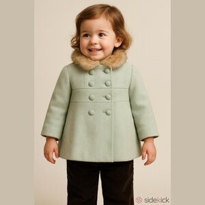 Childcraft Sage Green Wool Peacoat Fur Collar Medium Large